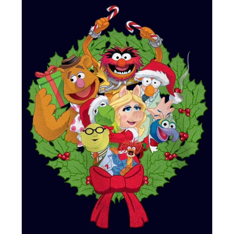 Girl's The Muppets Christmas Wreath Group Shot T-Shirt, 2 of 6