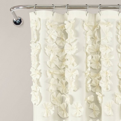 Ivory Fabric Shower Curtain with Handmade Bows, 72" x 72"