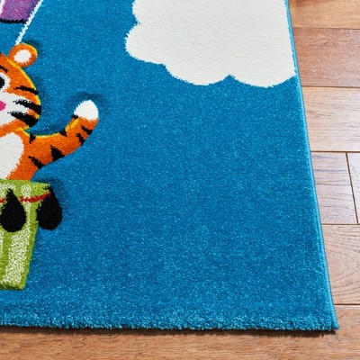 Blue and Green Square Kids Non-slip Synthetic Area Rug