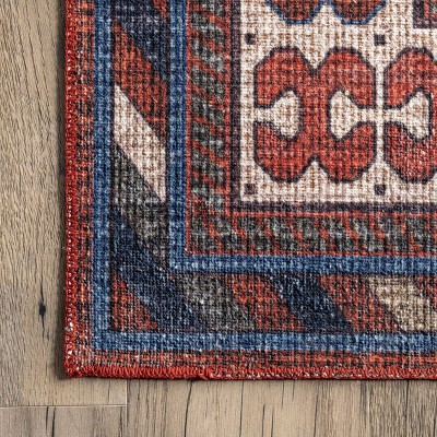 Stella Red and Blue Washable Synthetic Tribal Area Rug