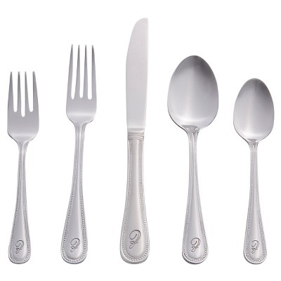 RiverRidge Beaded Flatware 46pc Monogrammed Stainless Steel Silverware Set