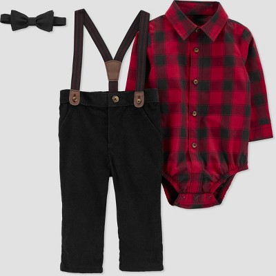 Carters Just One You Baby Boys Plaid Top  Bottom Set  BlackRed