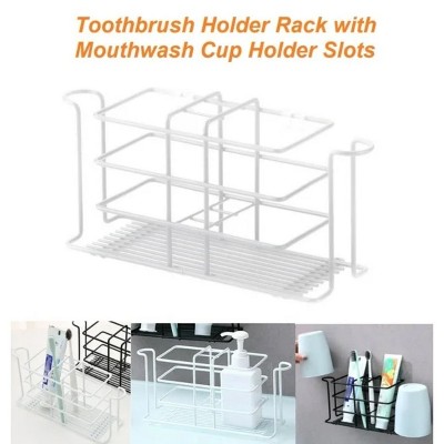 LunaLulinlk Toothbrush Holder Rack with Mouthwash Cup Holder Slots, Toothbrush Toothpaste Holder Wall-Mounted Drill Free Storage Rack White
