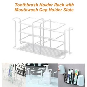 LunaLulinlk Toothbrush Holder Rack with Mouthwash Cup Holder Slots, Toothbrush Toothpaste Holder Wall-Mounted Drill Free Storage Rack White - 1 of 4