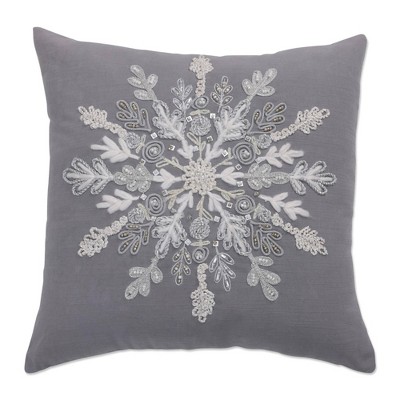 18"x18" Snowflake Christmas Indoor Square Throw Pillow Sliver - Pillow Perfect: Embellished, Beaded, Zippered