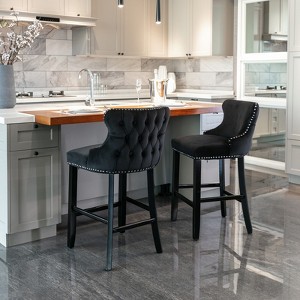 Lyngins Velvet Wing-Back Bar Stools Set of 2/4,Counter Height Bar Stools with Button Tufting,Nailhead Trim,Wood Legs,Bar Chairs for Kitchen Counter - 1 of 4
