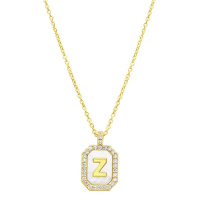 Adornia 14k Gold Plated White Mother-of-Pearl Initial Tablet Necklace