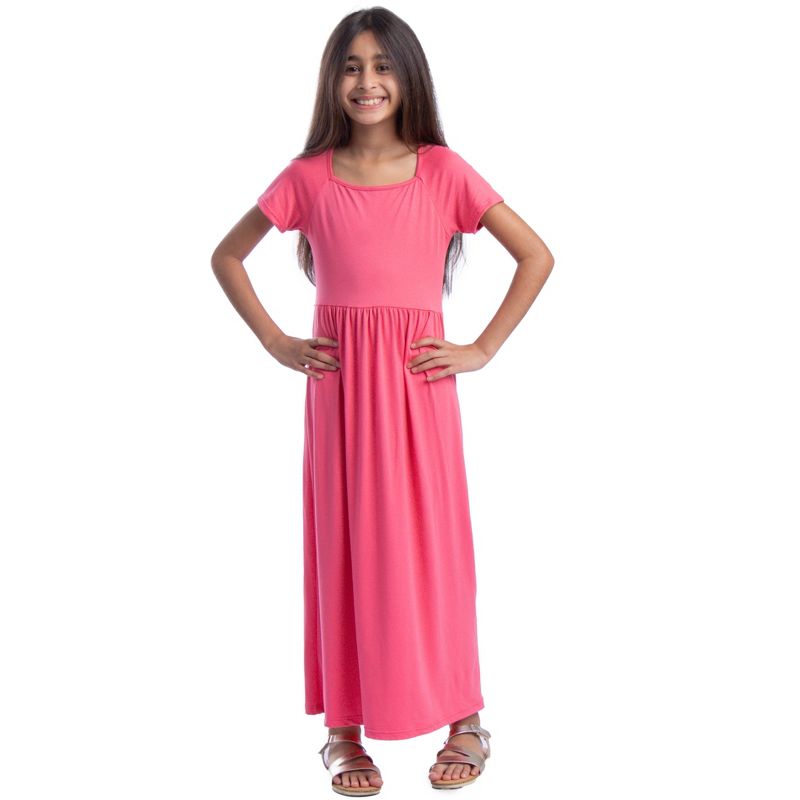 24seven Comfort Apparel Girls Short Sleeve Pleated Maxi Dress, 4 of 5