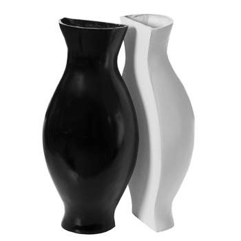 Uniquewise Tall Narrow Vase, Sleek Split Vase, Modern Floor Vase, Decorative Gift, Vase for Interior Design, 24.5 Inch Vase, Set of Black and white