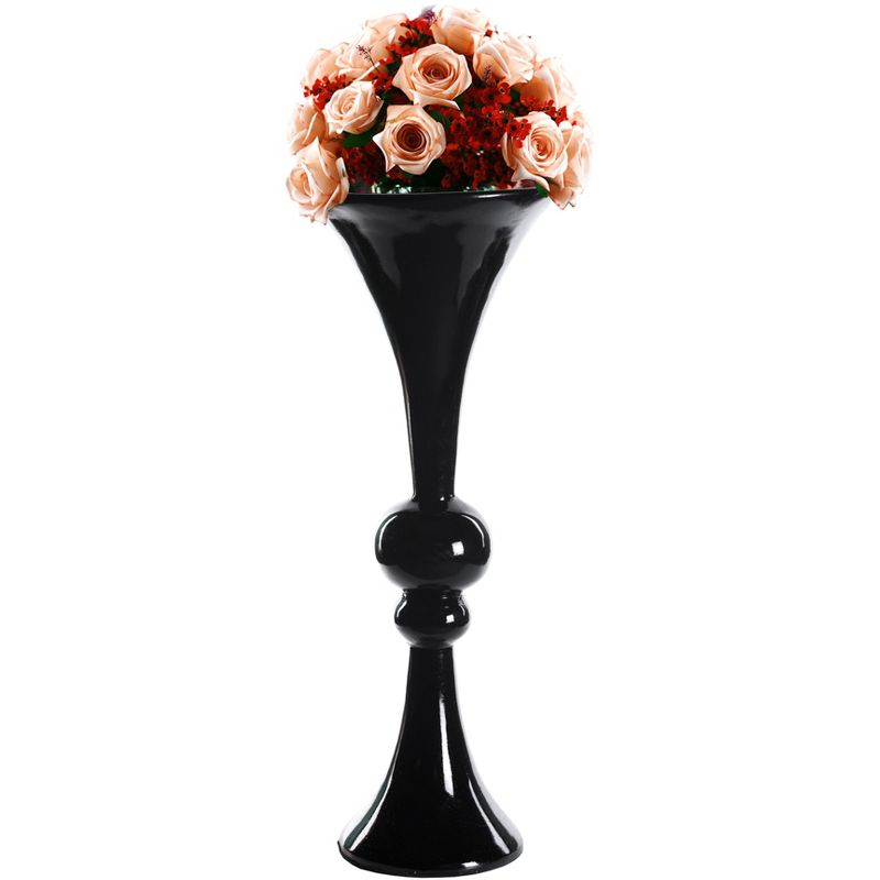 Uniquewise 24-inch Tall Black Modern Trumpet Vase: Decorative Wedding Centerpiece, Elegant Table Decor, Tall Floor Flower Vase, Home Decoration, 1 of 7