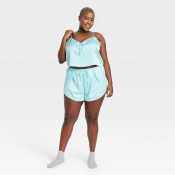 Women's Lettuce Trim Cropped Tank Top and Shorts Pajama Set - Colsie Blue S