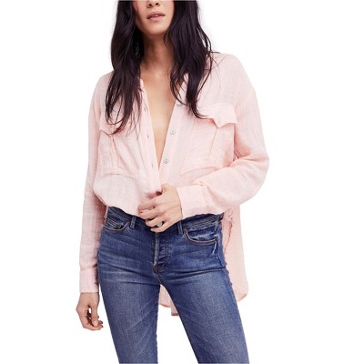 Free People Womens Talk To Me Crinkled Henley Shirt