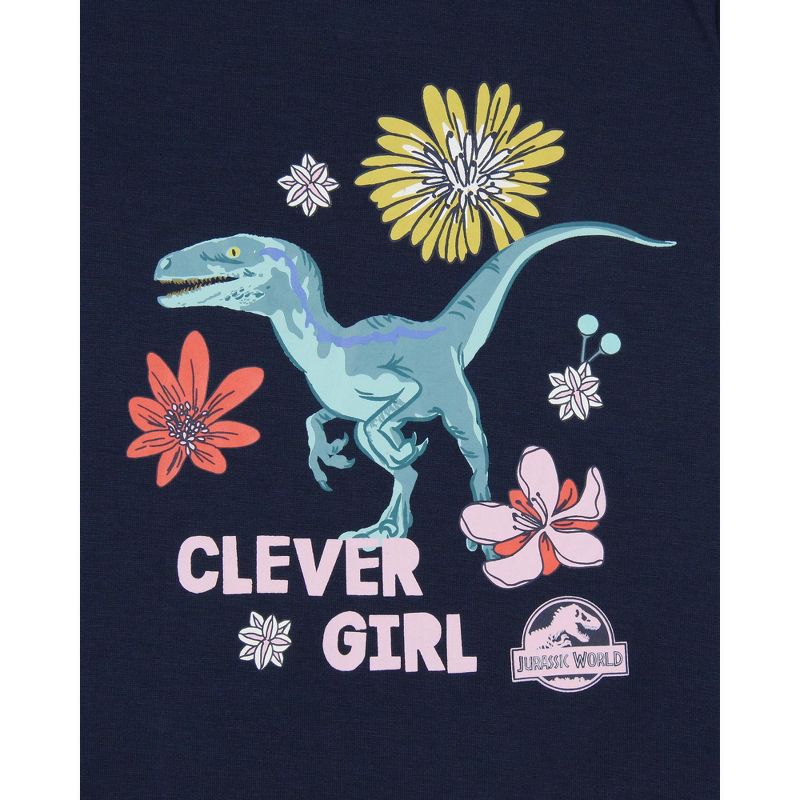 Jurassic World Girls' Movie Film Clever Girl Sleep Pajama Set Shorts Blue, 3 of 7