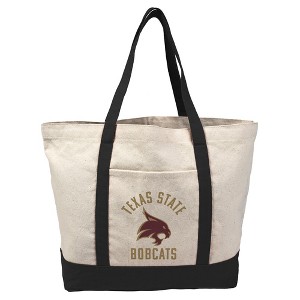 Texas State University Bobcats Arched School Name Canvas Tote Bag With External Pocket, Reusable Shoulder Bag for Shopping, School, Beach - 1 of 4