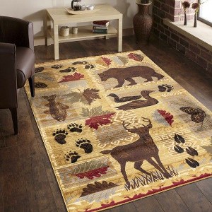 Kumasinova Rustic Wildlife & Southwest Area Rug – Deer, Bear, Fish & Duck Motifs for Living Room, Kid & Pet-Friendly, Stain-Resistant Door Mat - 1 of 4