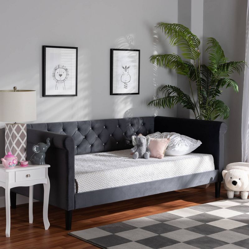 Cora Velvet Fabric Upholstered and Wood Daybed - Baxton Studio, 3 of 13
