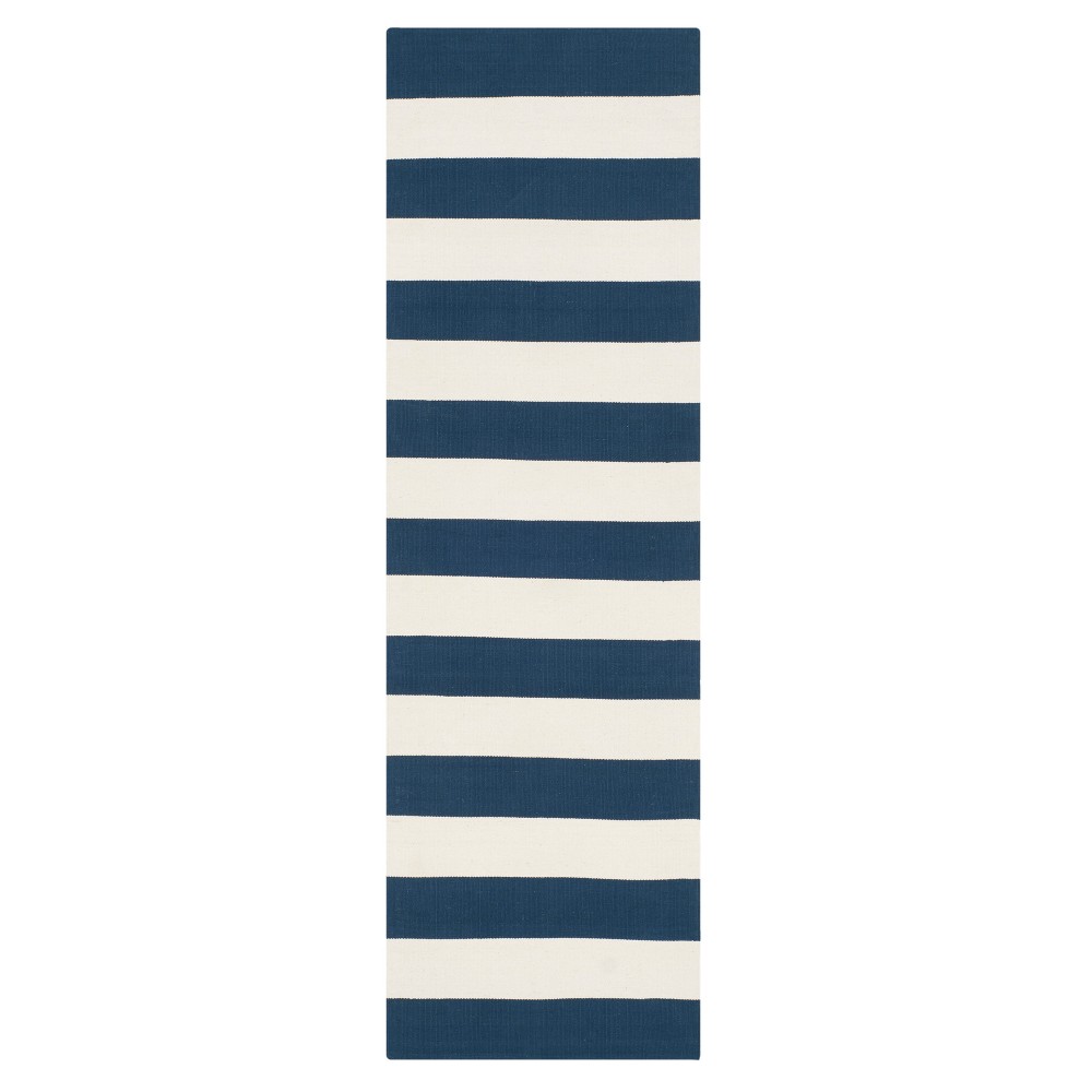 2'3inx10' Runner Striped Flatweave Woven Navy/Ivory - Safavieh