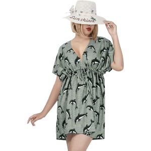 HAPPY BAY Women's Beach Cover Up Robes Beachwear Hawaiian XL-XXL Black Dolphin - 1 of 4