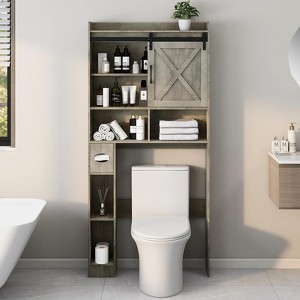 Over The Toilet Storage Cabinet with Sliding Door & Paper Holder Stand, Space-Saving Rack - 1 of 4