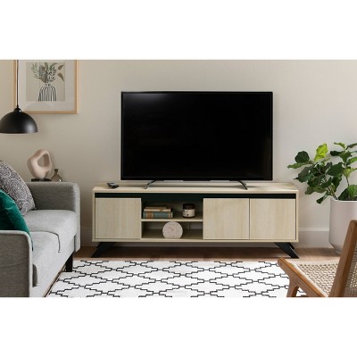 Bleached Oak Scandinavian TV Stand with Cabinet and Shelves