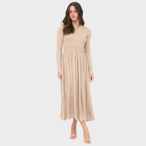 August Sky Women's Front Button Up Mixed Media Midi Dress - 1 of 4
