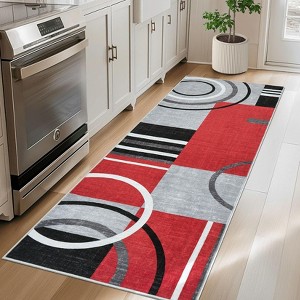 Geometric Rug Machine Washable Modern Contemporary Rug Foldable Non-Slip Abstract Square Circle Design Carpet Soft Low Pile Non Shedding Floor Cover - 1 of 4