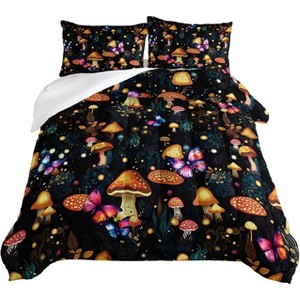 Black-Bottom Mushroom Butterfly Comforter Set, Includes 1 Comforter + 2 pillowcases Suitable,Fantasy Forest,for boys/girls Machine washable - 1 of 4