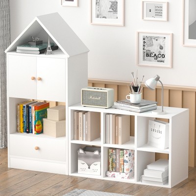 48.82"Versatile Children's Bookshelf with House-Shaped Design, Multi-Functional Storage for Books and Toys, White