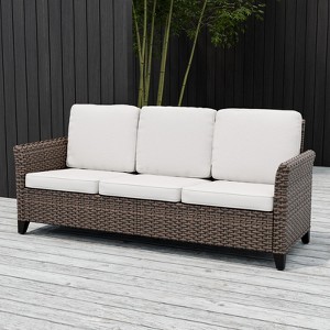 EAGLE PEAK Ocean Vista Outdoor Wicker Patio Sofa,Variated All-weather PE Wicker 3-Seat Sofa with Cushions - 1 of 4
