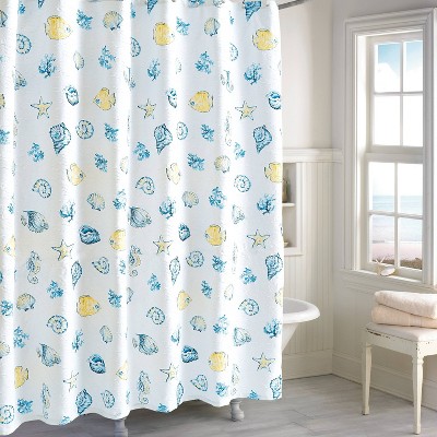 blue and yellow shower curtain