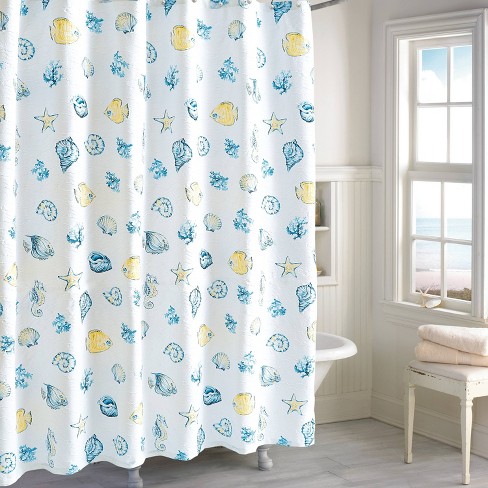blue and yellow floral shower curtain