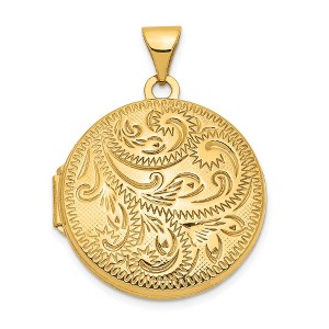 Black Bow Jewelry 14k Yellow Gold 20mm Round Hand Engraved Scroll Locket - 1 of 4