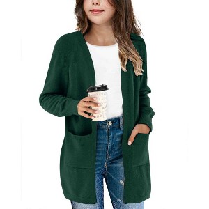 Clearlove Girls' Solid Color Knit Cardigan Long Sleeve Open Front Sweater with Pocket Cute Loose Fit Outerwear for Kids - 1 of 2