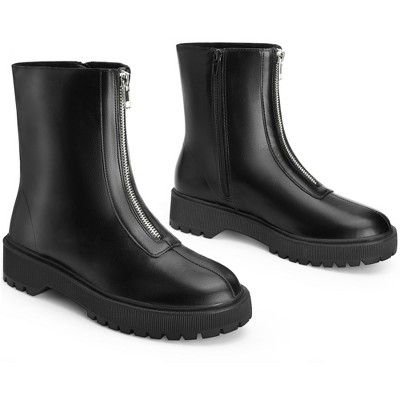 BLISSFUL STEP Platform Block Heel Booties with Zipper Dressy Combat Boots for Women