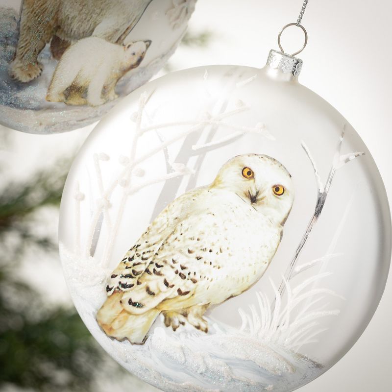 Shimmer Animal Disc Ornaments White 5"H Glass Set of 2, 2 of 3
