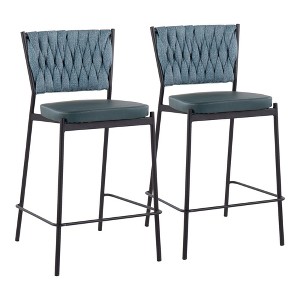 Contemporary Counter Stool with Braided Fabric and Faux Leather for Kitchen or Bar Seating (Set of 2) - 1 of 4