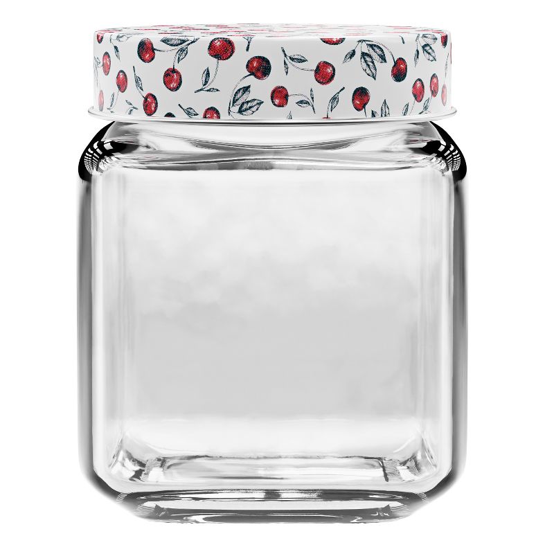American Atelier Square Clear Glass Jars, Set of 3, Cherry Design on Airtight Lid, For Coffee, Beans, and Dry Goods, 45, 63, and 74-Ounce Capacity, 2 of 11