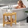 Tangkula Corner Shower Stool Teak Wood Shower Bench w/ Storage Shelf Bathroom Foot Stool - 3 of 4