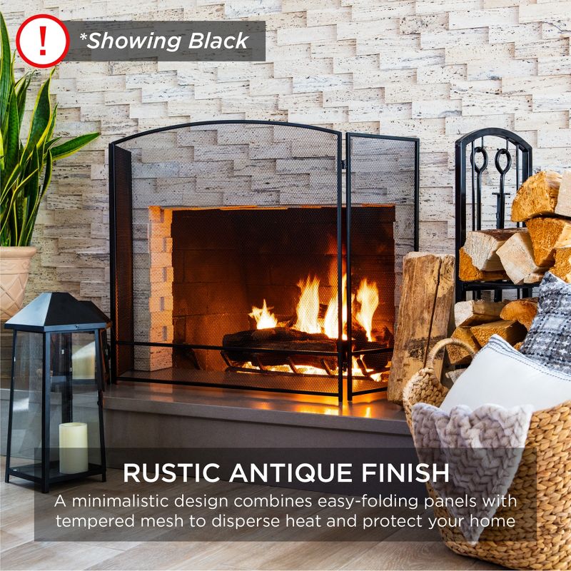Best Choice Products 47.5x27.25in 3-Panel Steel Mesh Fireplace Screen, Spark Guard w/ Rustic Worn Finish, 3 of 10
