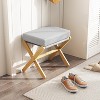 Foldable Foot Stool Ottoman, Modern Foot Rest with Bamboo X Legs & Thick Foam Cushion, Folding Foot Stools Small Padded for Bedroom Living Room - 2 of 4
