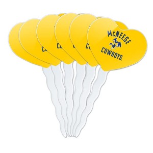 McNeese State University Cowboys Logo Heart Love Cupcake Picks Toppers Decoration Set of 6 - 1 of 4