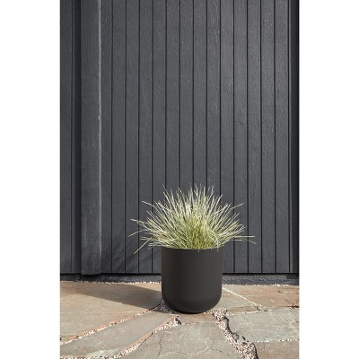 Kona 15" Black Plastic-Stone Composite Round Planter with Drainage