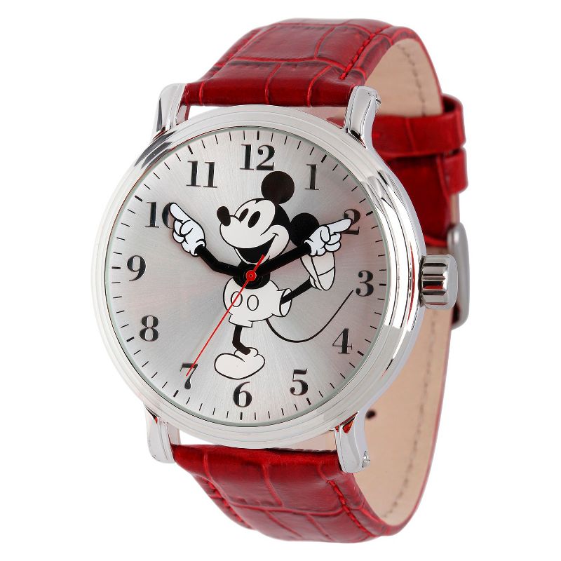 Men&#39;s Disney Mickey Mouse Shinny Silver Vintage Articulating Watch with Alloy Case - Red, 1 of 6