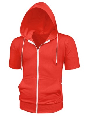 Lars Amadeus Men's Solid Color Zip Up Short Sleeve Hoodies Sweatshirt  Bright Orange Large : Target