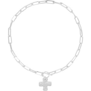 Chunky Hammered Cross Necklace for Women, Bold Paperclip Chain with Toggle Clasp Sliver - 1 of 4