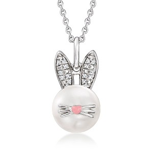 Ross-Simons 9-9.5mm Cultured Pearl Bunny Pendant Necklace With Diamonds in Sterling Silver Size 18 - 1 of 3