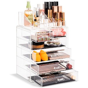 Sorbus 2 Piece Acrylic Makeup and Jewelry Storage Organizer Case (6 Drawers and Lipstick Tray) - 1 of 4