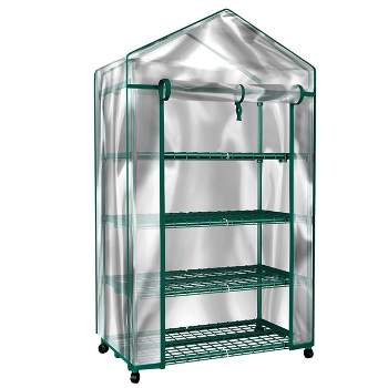 Nature Spring Greenhouse With 4 Shelves, PVC Cover, and Removable Locking Wheels - 19.3" x 63.3"
