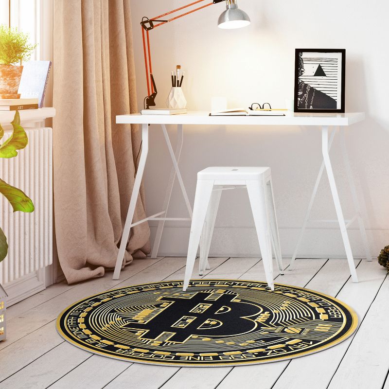 Well Woven Money Collection Bitcoin Crypto Black Gold Area Rug, 2 of 6