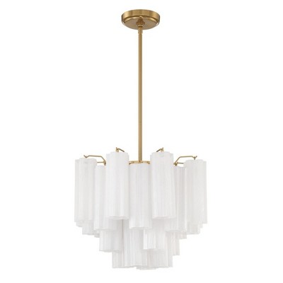 Aged Brass and White Glass 4-Light Chandelier